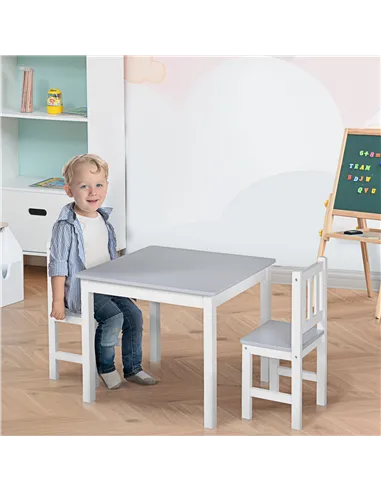 HOMCOM Kids Table and Chair Set 3 Pieces Toddler Preschoolers Desk with 2 Chairs for Indoor Study Rest Snack Time Grey