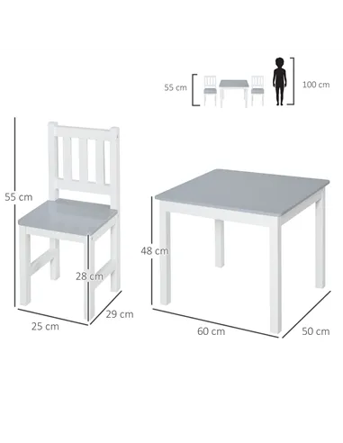HOMCOM Kids Table and Chair Set 3 Pieces Toddler Preschoolers Desk with 2 Chairs for Indoor Study Rest Snack Time Grey