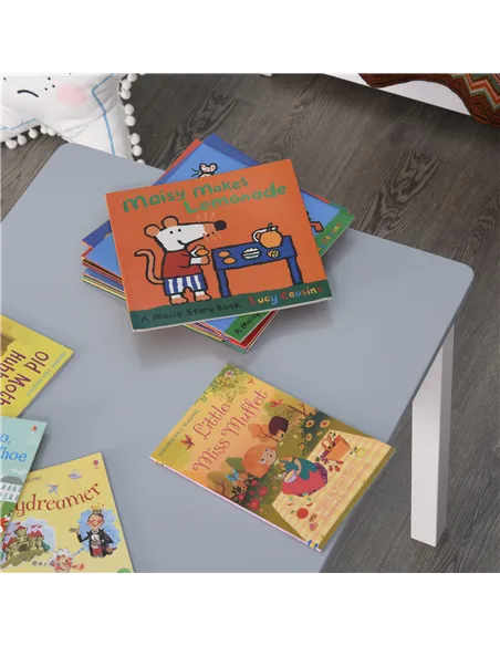 HOMCOM Kids Table and Chair Set 3 Pieces Toddler Preschoolers Desk with 2 Chairs for Indoor Study Rest Snack Time Grey