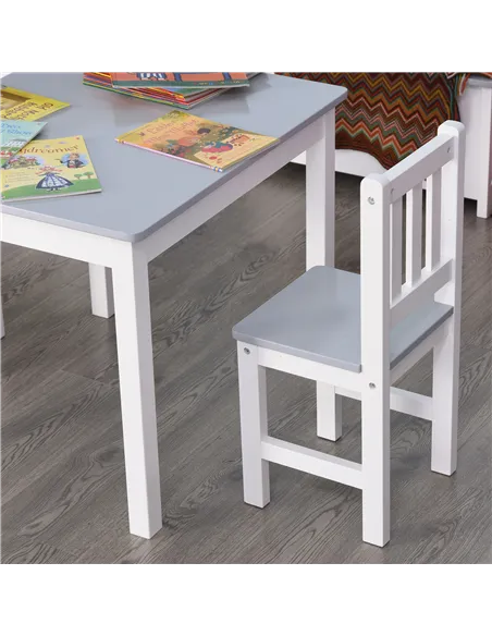 HOMCOM Kids Table and Chair Set 3 Pieces Toddler Preschoolers Desk with 2 Chairs for Indoor Study Rest Snack Time Grey