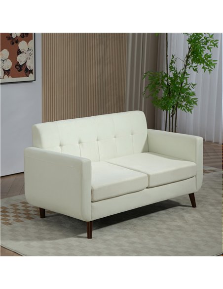 HOMCOM Two-Seater Linen-Look Sofa - Cream