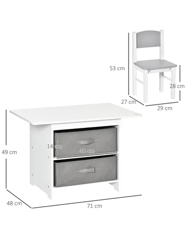 HOMCOM 3 Pcs Kids Table & Chairs Set Mini Seating Furniture Home Playroom Bedroom Dining Room w/ Storage Drawers Safe Corners fo