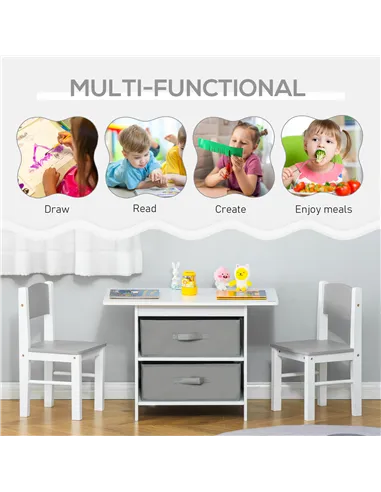 HOMCOM 3 Pcs Kids Table & Chairs Set Mini Seating Furniture Home Playroom Bedroom Dining Room w/ Storage Drawers Safe Corners fo