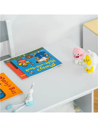 HOMCOM 3 Pcs Kids Table & Chairs Set Mini Seating Furniture Home Playroom Bedroom Dining Room w/ Storage Drawers Safe Corners fo