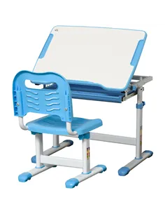 HOMCOM Kids Desk and Chair Set, Height Adjustable Student Writing Desk, Children School Study Table with Tiltable Desktop, Drawe