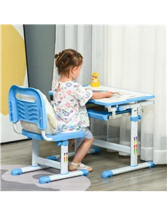 HOMCOM Kids Desk and Chair Set, Height Adjustable Student Writing Desk, Children School Study Table with Tiltable Desktop, Drawe 2