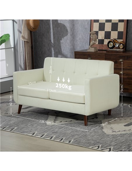 HOMCOM Two-Seater Linen-Look Sofa - Cream