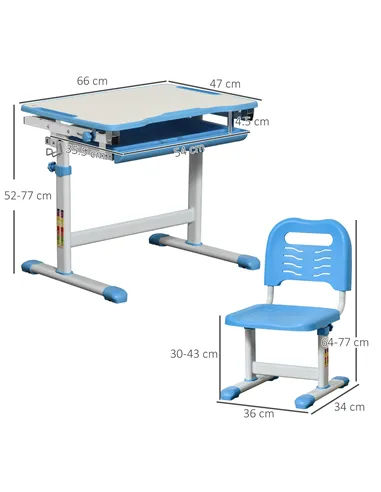 HOMCOM Kids Desk and Chair Set, Height Adjustable Student Writing Desk, Children School Study Table with Tiltable Desktop, Drawe