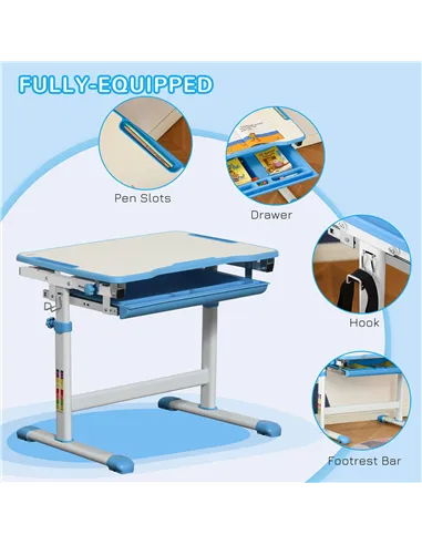 HOMCOM Kids Desk and Chair Set, Height Adjustable Student Writing Desk, Children School Study Table with Tiltable Desktop, Drawe