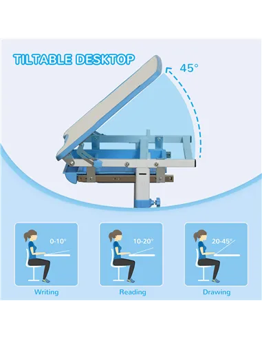 HOMCOM Kids Desk and Chair Set, Height Adjustable Student Writing Desk, Children School Study Table with Tiltable Desktop, Drawe