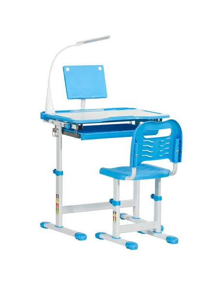 HOMCOM Kids Study Desk and Chair Set w/ Adjustable Height, Storage, Drawer, Blue