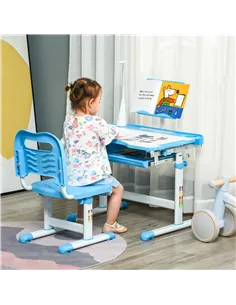 HOMCOM Kids Study Desk and Chair Set w/ Adjustable Height, Storage, Drawer, Blue 2