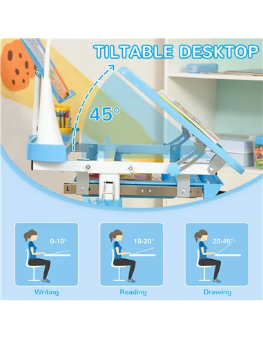 HOMCOM Kids Study Desk and Chair Set w/ Adjustable Height, Storage, Drawer, Blue