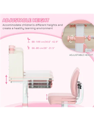 HOMCOM Kids Desk and Chair Set, with Storage Shelves, Washable Cover, for Ages 3-12 Years - Pink