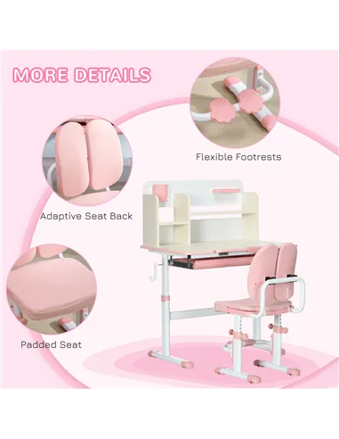 HOMCOM Kids Desk and Chair Set, with Storage Shelves, Washable Cover, for Ages 3-12 Years - Pink