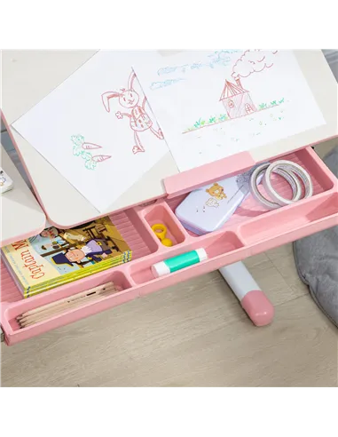 HOMCOM Kids Desk and Chair Set, with Storage Shelves, Washable Cover, for Ages 3-12 Years - Pink