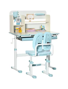 HOMCOM Kids Desk and Chair Set, with Storage Shelves, Washable Cover, for Ages 3-12 Years - Blue