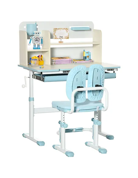 HOMCOM Kids Desk and Chair Set, with Storage Shelves, Washable Cover, for Ages 3-12 Years - Blue