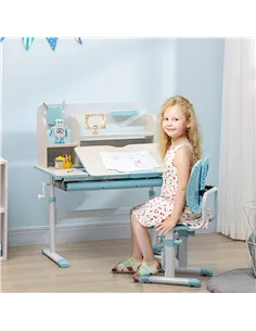 HOMCOM Kids Desk and Chair Set, with Storage Shelves, Washable Cover, for Ages 3-12 Years - Blue 2