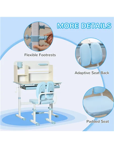 HOMCOM Kids Desk and Chair Set, with Storage Shelves, Washable Cover, for Ages 3-12 Years - Blue