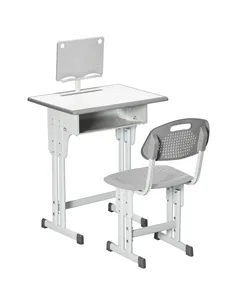 HOMCOM Kids Adjustable Desk and Chair Set, Book Stand, Pen Slot - Grey