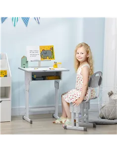 HOMCOM Kids Adjustable Desk and Chair Set, Book Stand, Pen Slot - Grey 2