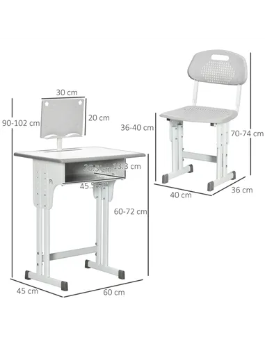 HOMCOM Kids Adjustable Desk and Chair Set, Book Stand, Pen Slot - Grey