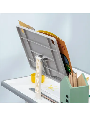 HOMCOM Kids Adjustable Desk and Chair Set, Book Stand, Pen Slot - Grey