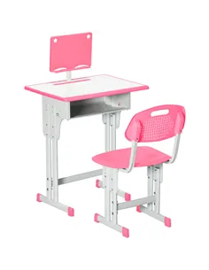 HOMCOM Kids Adjustable Desk and Chair Set, Book Stand, Pen Slot - Pink