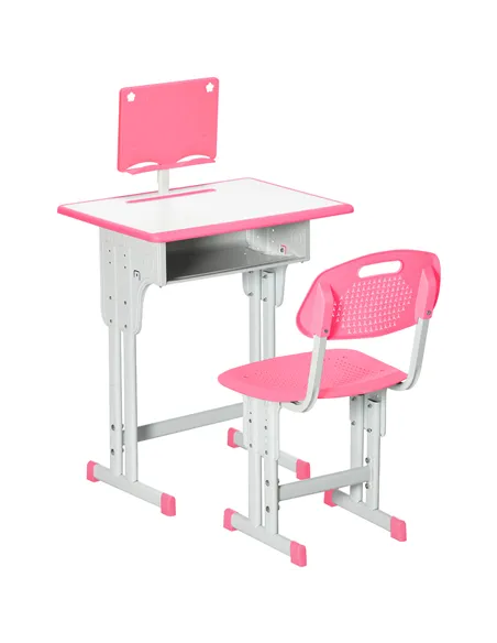HOMCOM Kids Adjustable Desk and Chair Set, Book Stand, Pen Slot - Pink