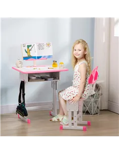 HOMCOM Kids Adjustable Desk and Chair Set, Book Stand, Pen Slot - Pink 2