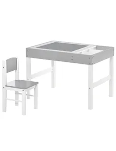 HOMCOM Kids Table and Chair Set, with Storage Space - Grey