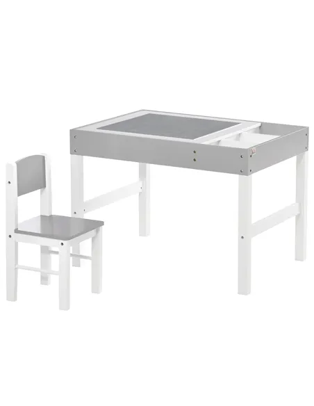 HOMCOM Kids Table and Chair Set, with Storage Space - Grey