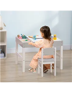 HOMCOM Kids Table and Chair Set, with Storage Space - Grey 2