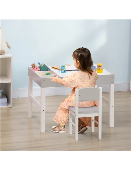 HOMCOM Kids Table and Chair Set, with Storage Space - Grey