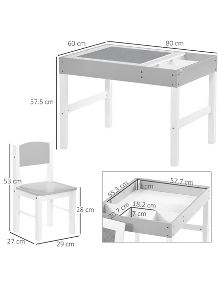 HOMCOM Kids Table and Chair Set, with Storage Space - Grey