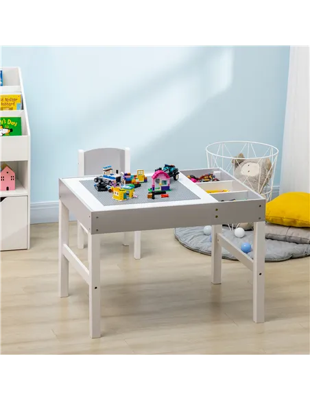 HOMCOM Kids Table and Chair Set, with Storage Space - Grey