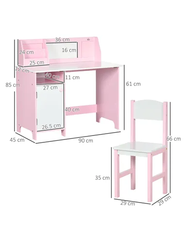 HOMCOM Kids Desk And Chair Set 2 PCs Childrens Table And Chair Set Multi Use Toddler Furniture with Whiteboard, Storage - Pink