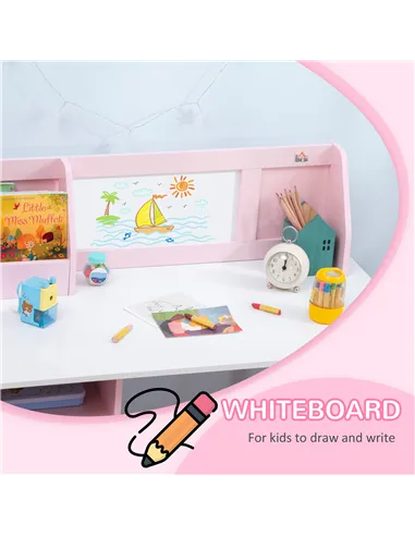 HOMCOM Kids Desk And Chair Set 2 PCs Childrens Table And Chair Set Multi Use Toddler Furniture with Whiteboard, Storage - Pink