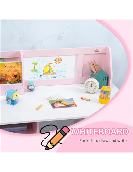 HOMCOM Kids Desk And Chair Set 2 PCs Childrens Table And Chair Set Multi Use Toddler Furniture with Whiteboard, Storage - Pink