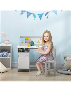 HOMCOM Kids Table and Chair Set w/ Whiteboard - Grey 2