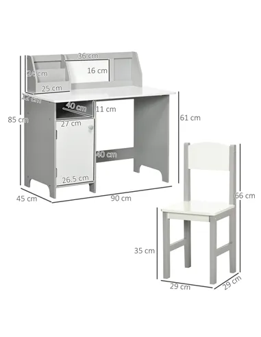 HOMCOM Kids Table and Chair Set w/ Whiteboard - Grey