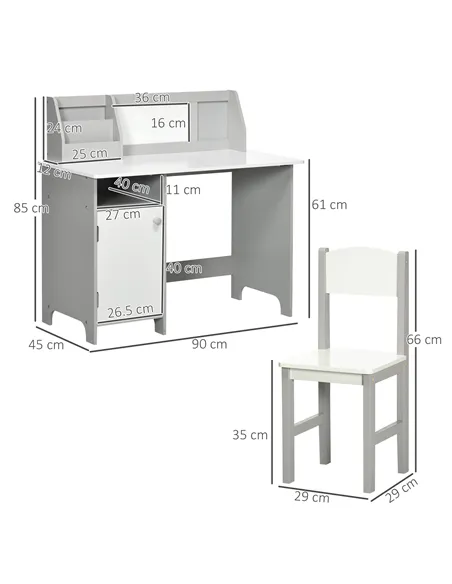 HOMCOM Kids Table and Chair Set w/ Whiteboard - Grey