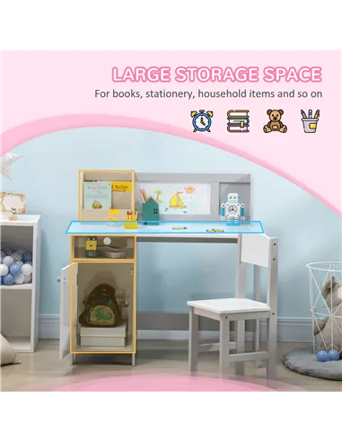 HOMCOM Kids Table and Chair Set w/ Whiteboard - Grey