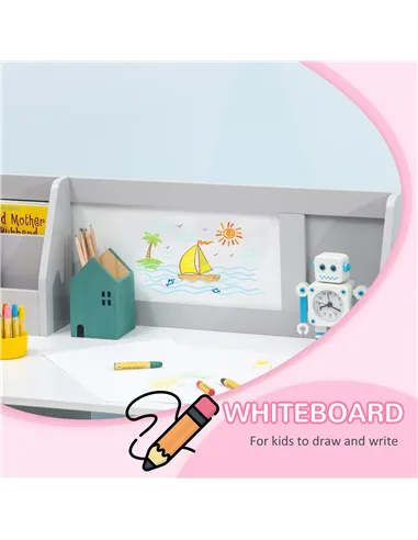 HOMCOM Kids Table and Chair Set w/ Whiteboard - Grey