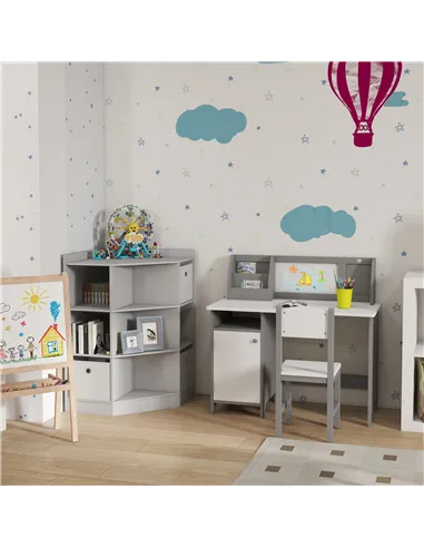 HOMCOM Kids Table and Chair Set w/ Whiteboard - Grey