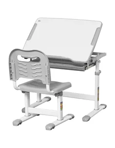 HOMCOM Kids Desk and Chair Set, Student Adjustable Writing Desk, with Drawer, Pen Slot, Hook - Grey
