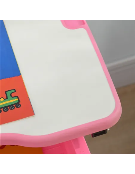 HOMCOM Kids Desk and Chair Set, Student Adjustable Writing Desk, with Drawer, Pen Slot, Hook - Pink