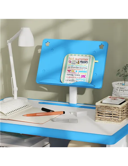 HOMCOM Kids Adjustable Desk and Chair Set, Book Stand, Pen Slot - Blue