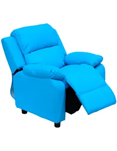 HOMCOM Kids Children Recliner Lounger Armchair Games Chair Sofa Seat PU Leather Look w/ Storage Space on Arms (Blue)